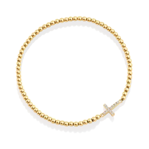 Gold Beaded Cross Stretch Bracelet