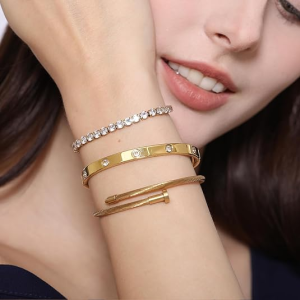 18 K Gold Plated Love Bangle Bracelet Set Flexible Wide Wristband Bangle Bangle Set for Love